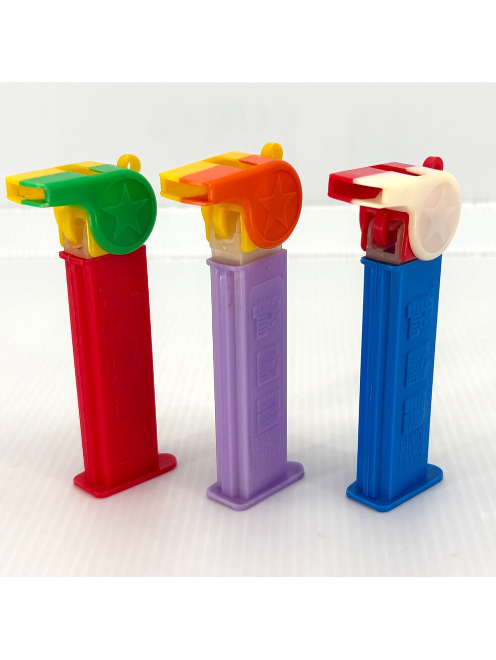 PEZ Whistle Candy Dispensers Lot Of 3 Multicolor Footed Novelty Collectible